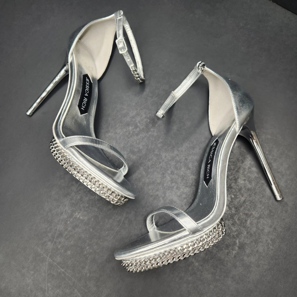 Jessica Rich Silver Leather Chain Stiletto NEW RETAIL $175 🔥🔥